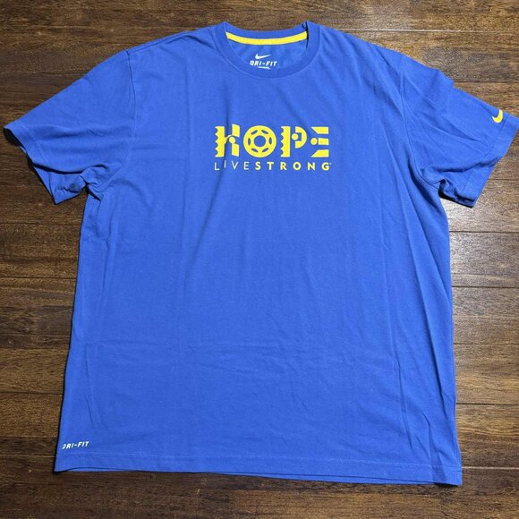 Vintage NIKE Dri-fit HOPE Livestrong Men’s XL T-shirt Blue Yellow *RARE - Picture 1 of 13